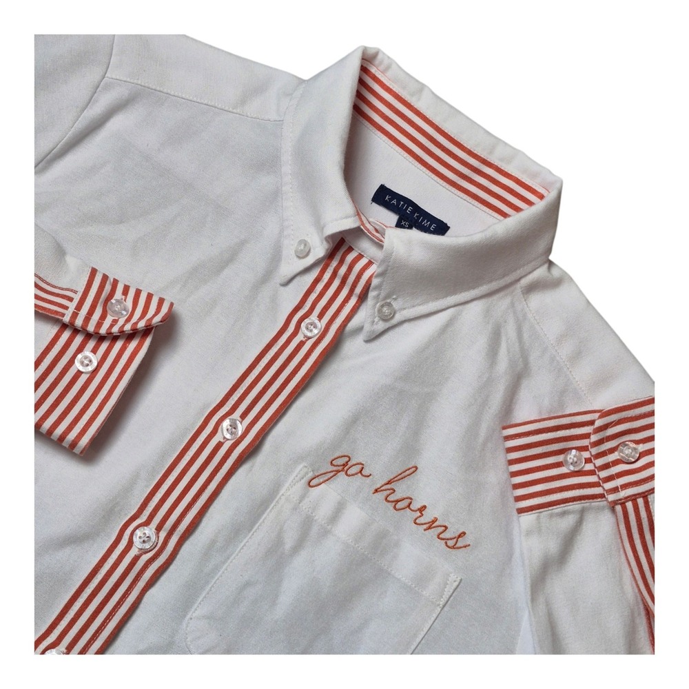 Katie Kime Women's XS Texas Longhorns Go Horns Button Up Shirt White Orange